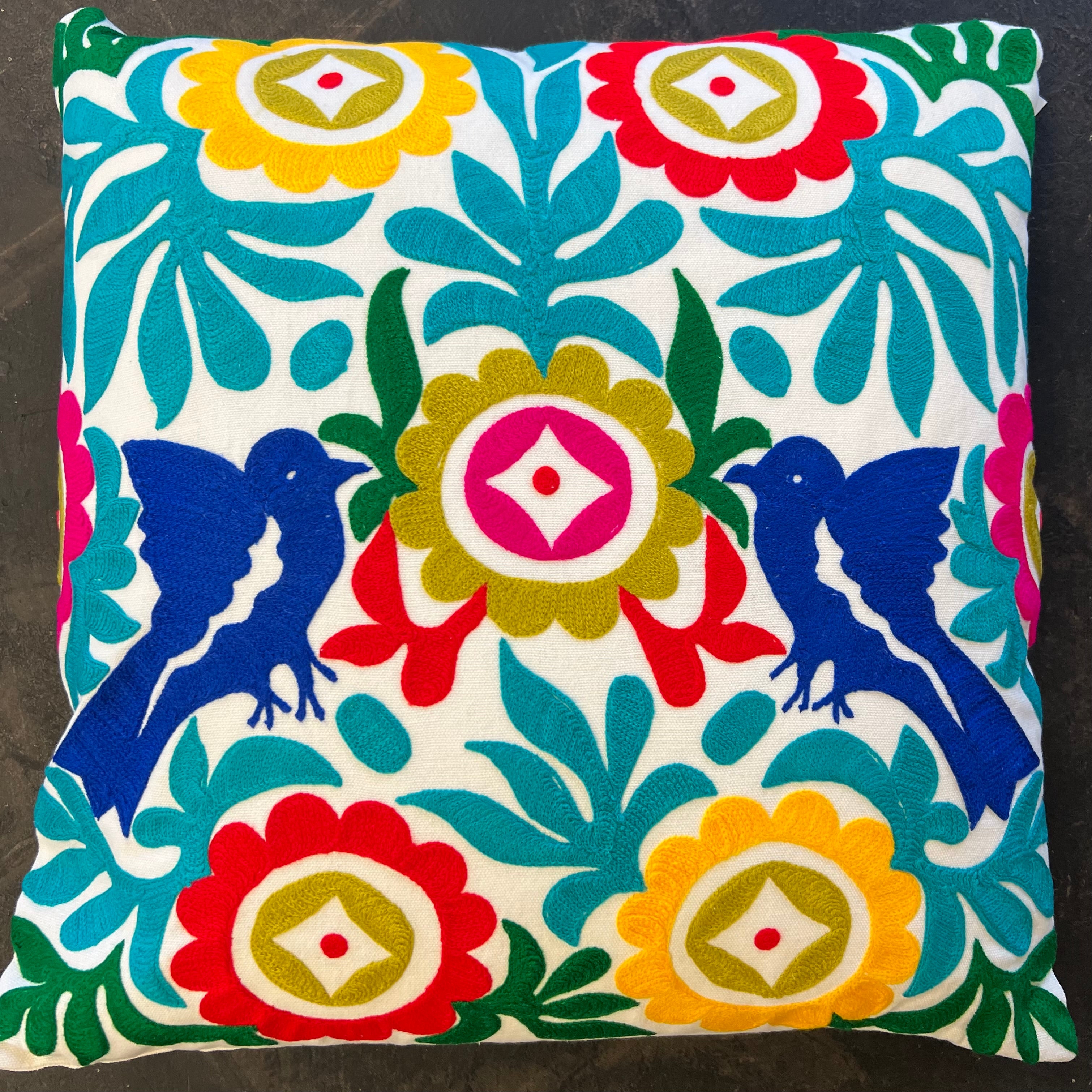 Otomi Bird Embroidered Pillow | Barnwood Living