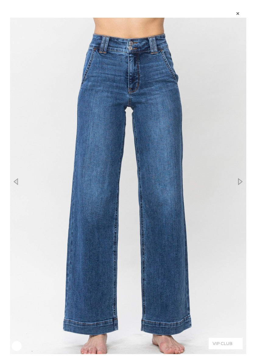 Judy Blue High Waist Double Button Wide Leg Jeans Extended