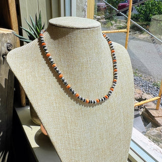 Orange Spiny Oyster Navajo Pearl Necklace