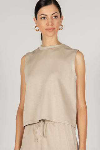 Butter Modal Round Neck Sleeveless Top - Taupe