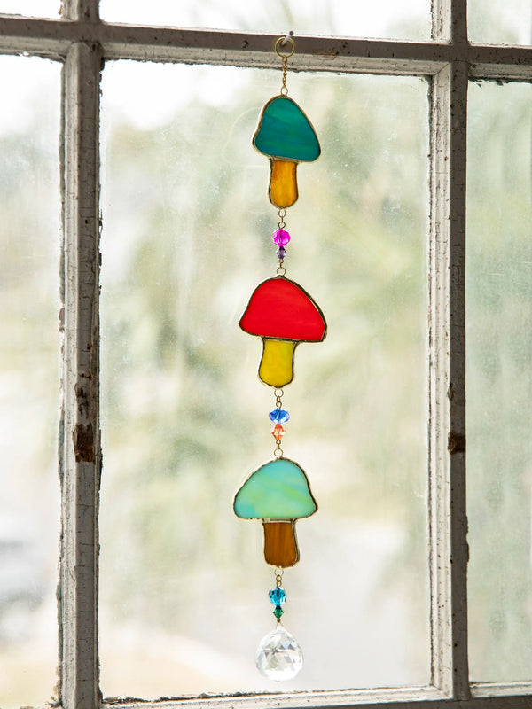 Stained Glass Suncatcher Mobile - Mushroom