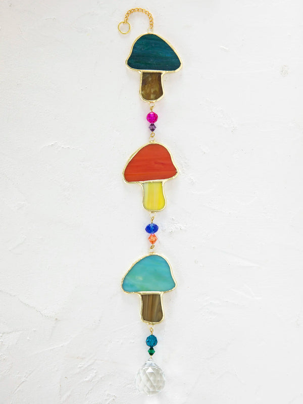 Stained Glass Suncatcher Mobile - Mushroom