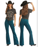 Rock & Roll Denim - Teal Corduroy Button Flare