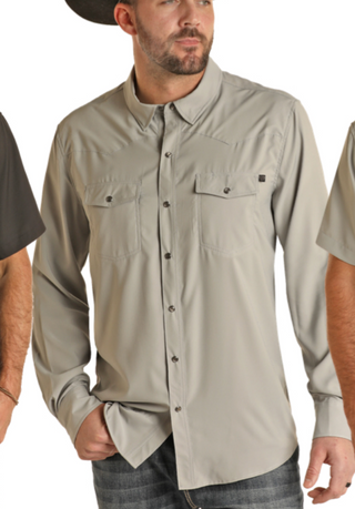 Buy grey Panhandle - Mens Ripstop Snap Long Sleeve Shirt