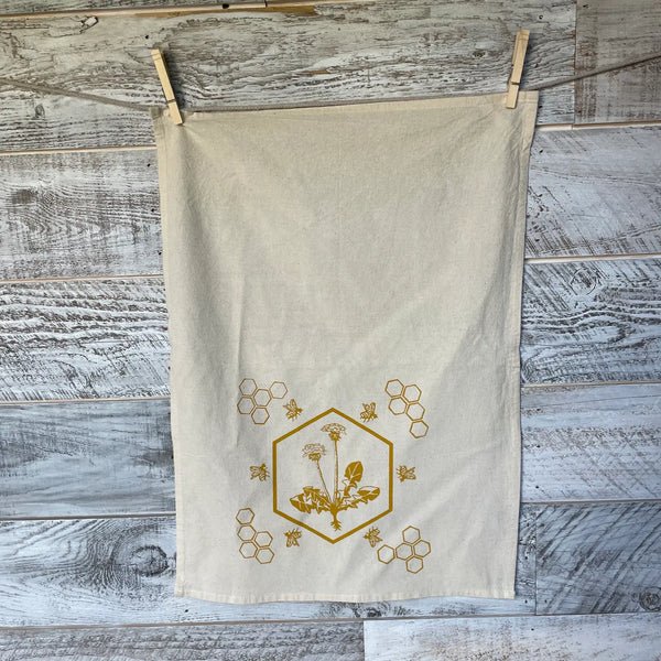 Dandelion Flower Honey Bee Tea Towel