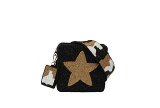 Ladies Beaded Cross Body Handbag - Gold Star