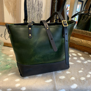 Buy green-with-black-bottom Handmade Leather Handbag (Purse)