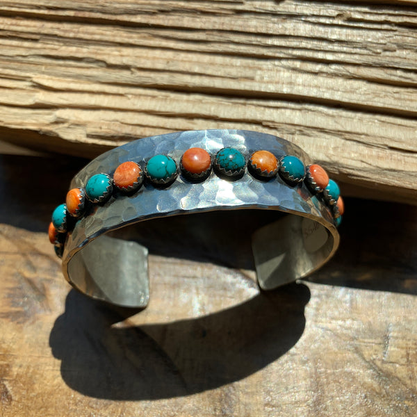 Richard Schmidt - 3/4" Silver Cuff with Turquoise & Spiny Oyster