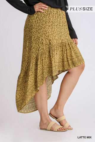 Animal Border Print High Low Skirt with Elastic Waistband (Also in Plus Size)