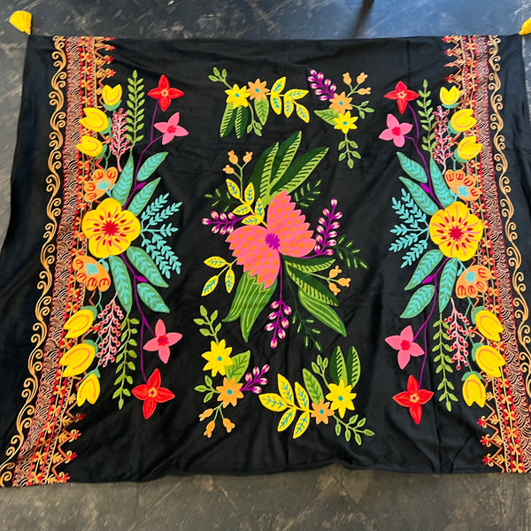 Velvet Embroidered Throw - Black