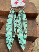 Hair on Leather Studded Long Earrings - Turquoise