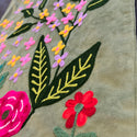 Velvet Pink Flowers Hand Embroidered Runner - Green