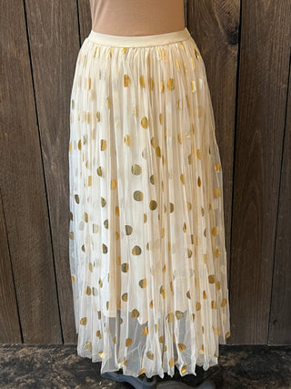 Lined Mesh Knit Long Skirt - Gold Dots