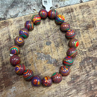 Ceramic Beaded Bracelet - Red with Multi Color Swirl