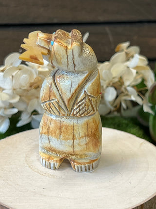 Hand Carved Stone Fetish Animals - Zvani Bear with a Fish