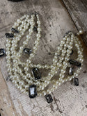 5 Strand Pearl Crystal Necklace: Taupe