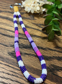 Handmade Beaded Key Fobs - Purple + White