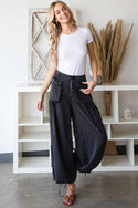 WASHED COLOR TENCEL 3D POCKET WIDE PANTS - Black