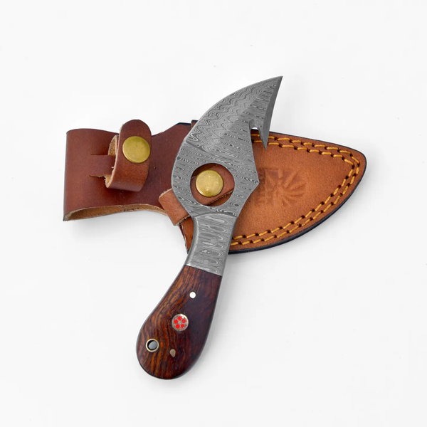 Damascus Skinner Knife with Gut Hook by Titan TD-201X