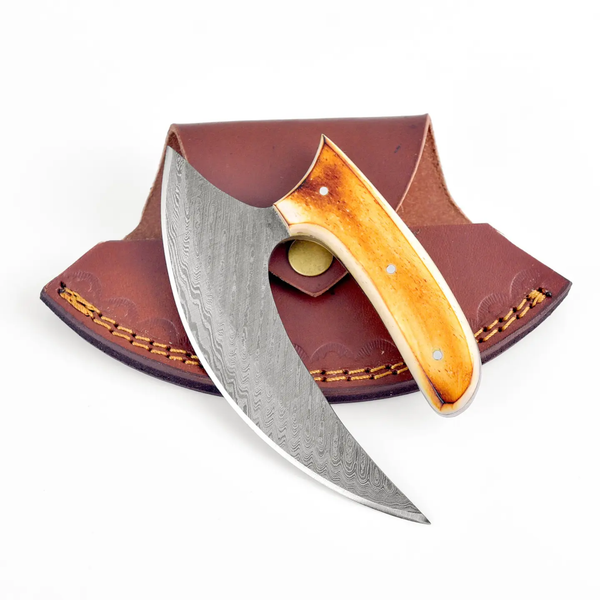 TK-103 Titan International Damascus Steel Burnt Bone Knife