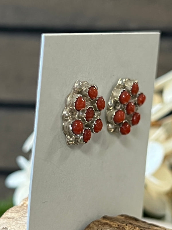 Silver Pearl Ranch - Red Flower Stud Earrings