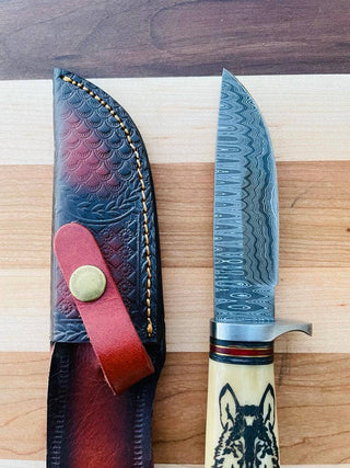 Wilderness Howl Damascus Steel Knife by Titan TK-085