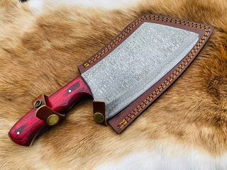 Custom Damascus steel cleaver Red Handle Chinese Cleaver