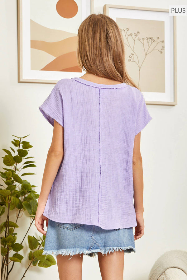 PLUS SIZE Easy Yet Elegant Cotton Gauze Top Lavender