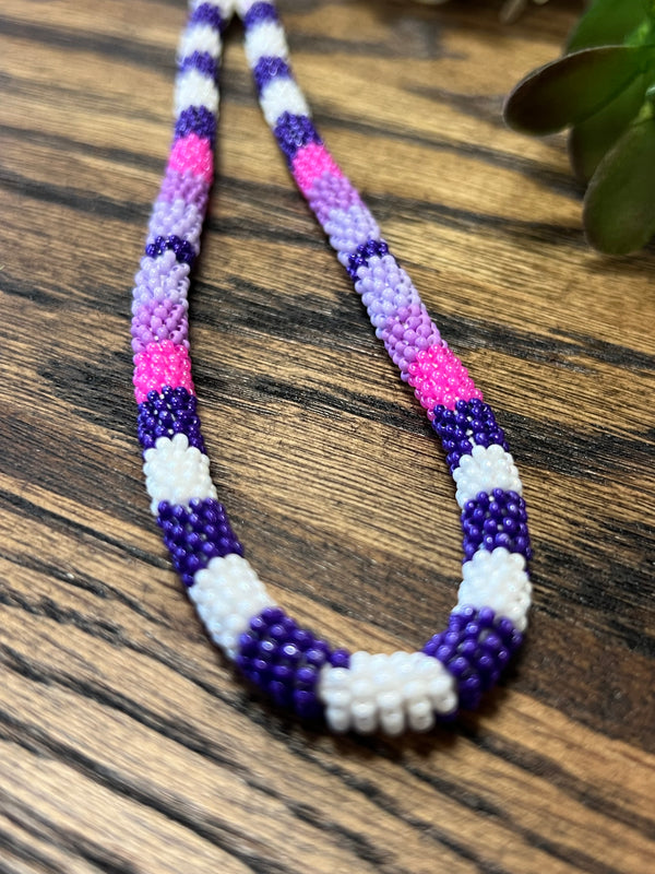 Handmade Beaded Key Fobs - Purple + White