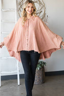 Mineral Washed Button Down Crinkled Oversized Top - Pink