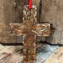 Wooden Cross Made with Recycled Glass Bangles - Golden Glam