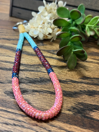 Handmade Beaded Key Fobs - Pinks + Blue