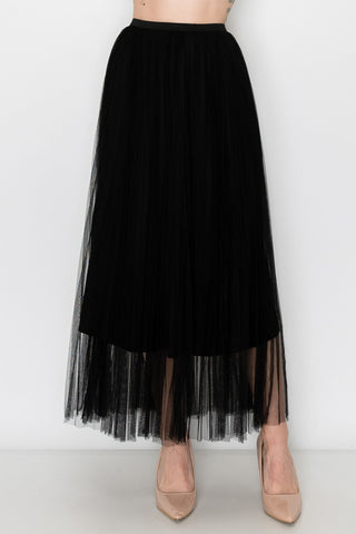 Lined Mesh Knit Long Black Skirt