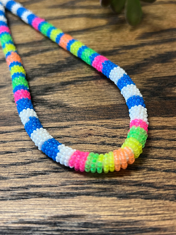 Handmade Beaded Key Fobs - Neon Rainbow