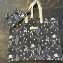 Printed Bag with Woven Strap - Navy and White