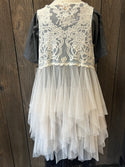 Crocheted Lace and Mesh Vest Ivory