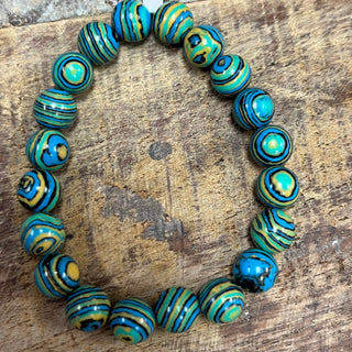 Ceramic Beaded Bracelet - Green with Multi Color Swirl