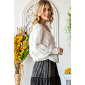 V-Neck Crop Wrap Smocked Cuffs Long Sleeve Blouse