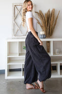 WASHED COLOR TENCEL 3D POCKET WIDE PANTS - Black