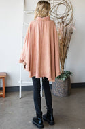 Mineral Washed Button Down Crinkled Oversized Top - Pink