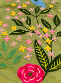 Velvet Pink Flowers Hand Embroidered Runner - Green