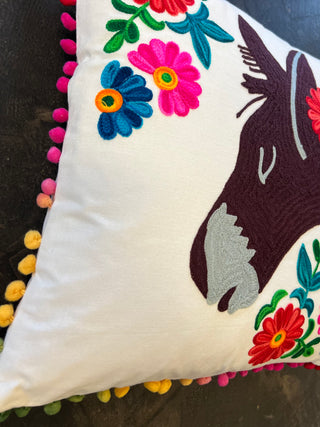 Otomi Donkey Embroidered Pillow - Brown
