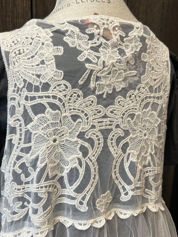 Crocheted Lace and Mesh Vest Ivory