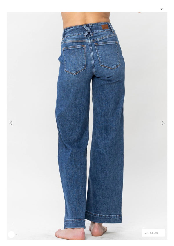 Judy Blue High Waist Double Button Wide Leg Jeans