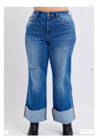 Plus Size High Waste Retro Jeans with Cuff