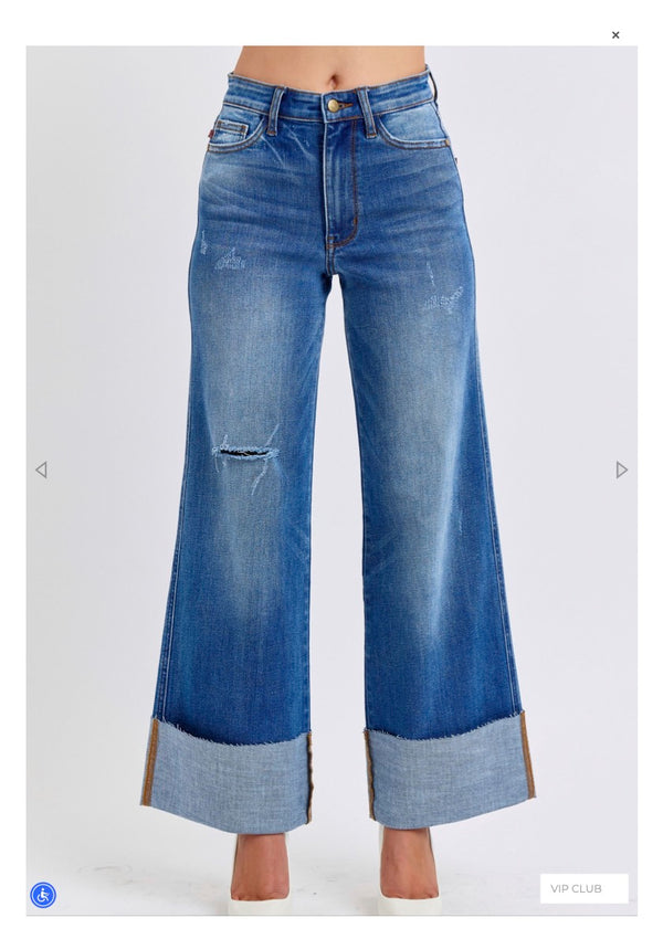 Judy Blue High Waist Retro Wide Leg Jeans with Cuff