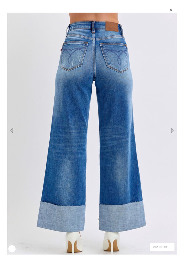 Judy Blue High Waist Retro Wide Leg Jeans with Cuff