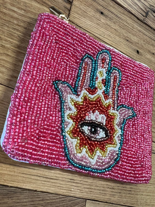 Beaded Coin Purse - Pink Evil Eye