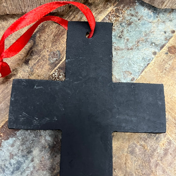 Wooden Cross Made with Recycled Glass Bangles with Ovals