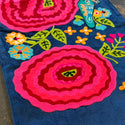 Velvet Pink Flowers Hand Embroidered Runner - Blue